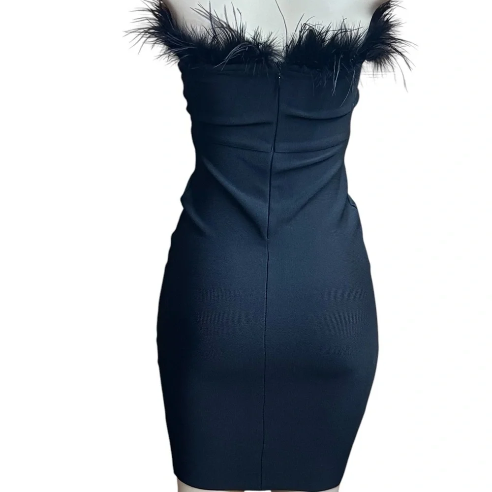 Black Strapless Bodycon Midi Dress - Picture 3 of 5